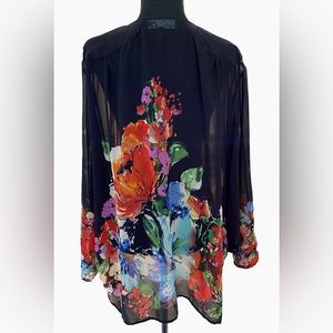 csc studio Floral Boho Black Kimono Shawl